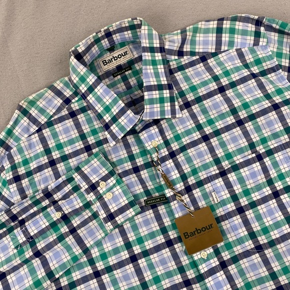 Barbour Other - Barbour Mens Button shirt Large regular Fit Plaid Cotton Green blue NEW NWT